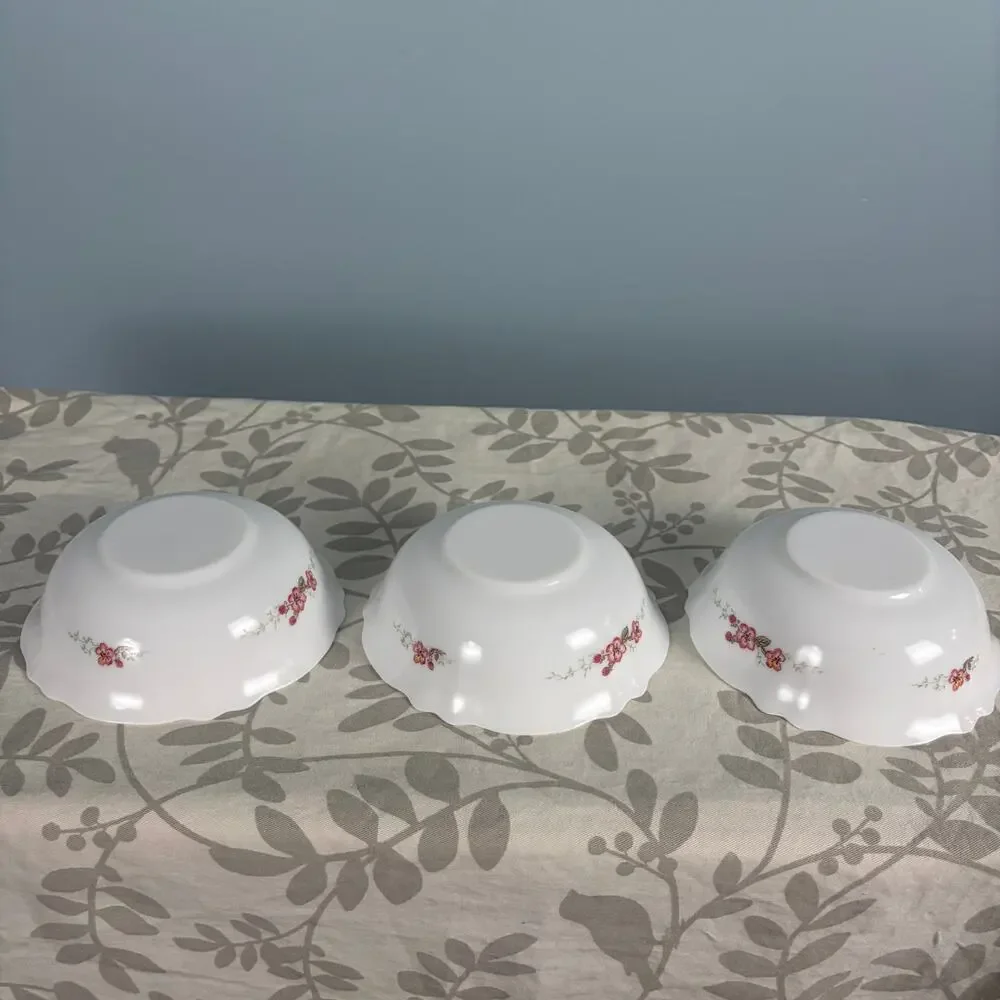 Vintage Arcopal Florentine Bowls Set of 3 Pink Floral French Opal Glass 6¼